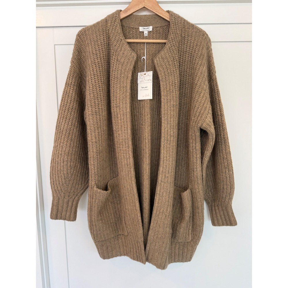 Splendid x Cella Jane Cashmere Blend Ribbed Open Cardigan Brown NWT - XS